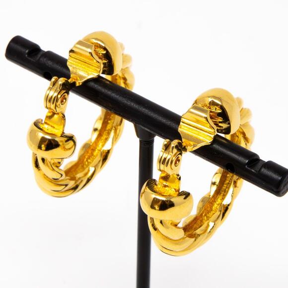 Vintage Monet Hoop Earrings Clip On Gold Tone Dangle Rope Twist Texture Braid 1" - Picture 4 of 7